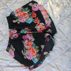 AMBIANCE APPAREL - BLACK FLORAL MULTI COLOR SHORTS SMALL